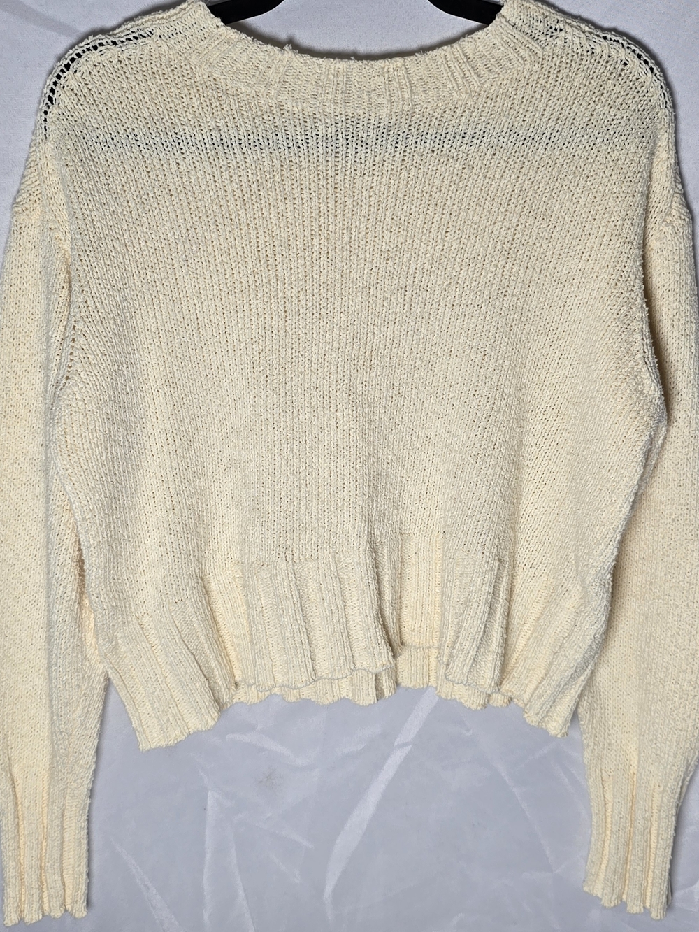 J. Crew Cream Open Knit Crewneck Cropped Cotton Blend Sweater Nautical, Sz S
